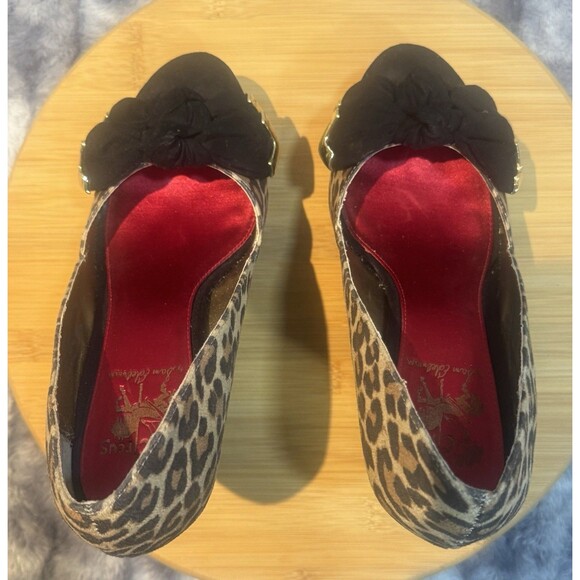 Sam Edelman Circus Leigh Boudoir platform pumps Stilettos leopard Faux Suede Bow - Picture 4 of 9
